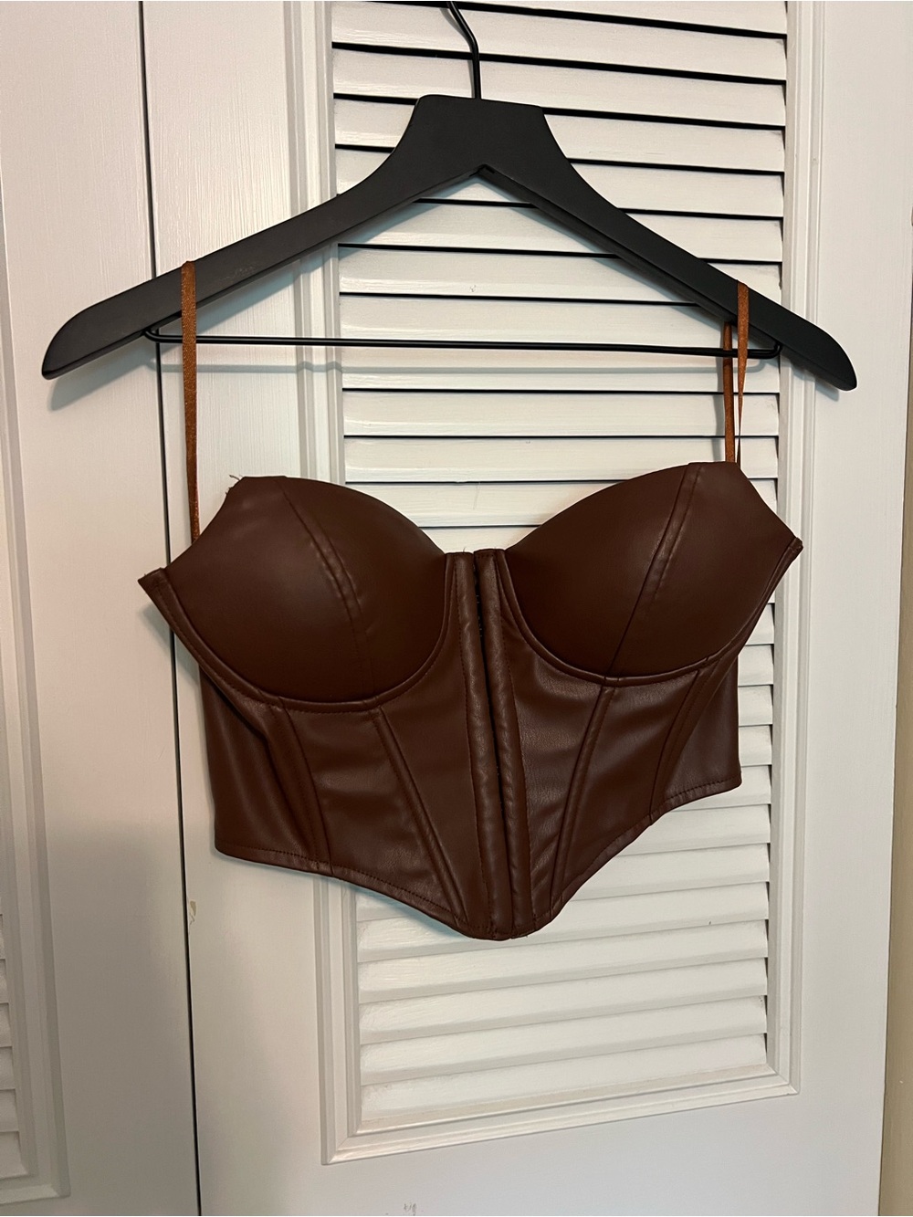 Windsor Brown Faux Leather Bustier Going Out Strapless Top